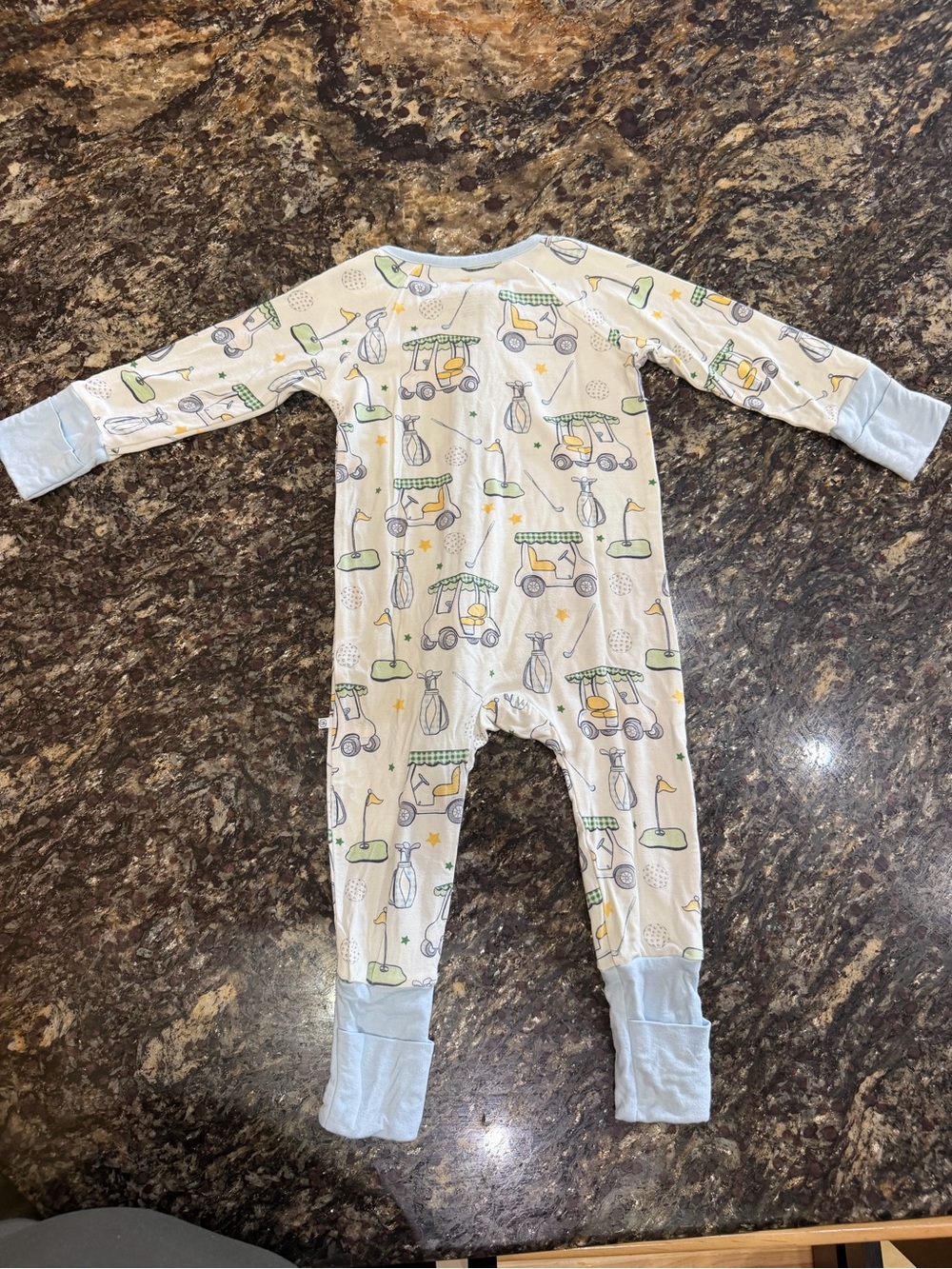 Caden Lane Country Club Cuties Convertible Bamboo Zip Romper | Blue 3-6 months - Picture 3 of 3